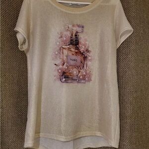 Women's Short Sleeve Cream Top with Perfume Graphic